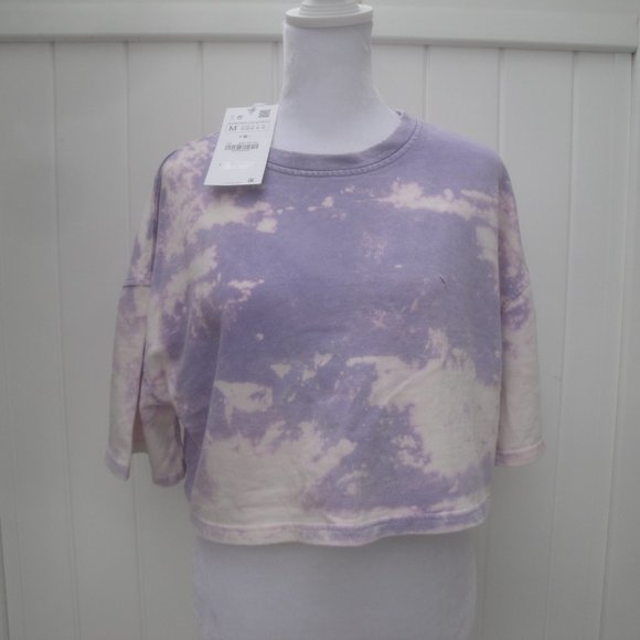 Zara Tie-Dye Knit Cropped Distressed Purple Top NEW - Picture 2 of 5
